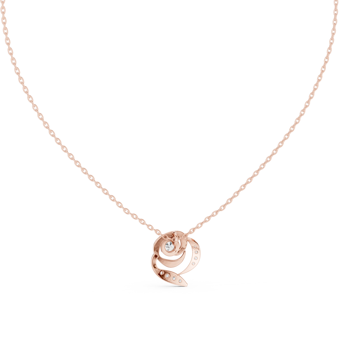 Swirl Rose Moissanite Pendant in rose 925 sterling silver, view 4