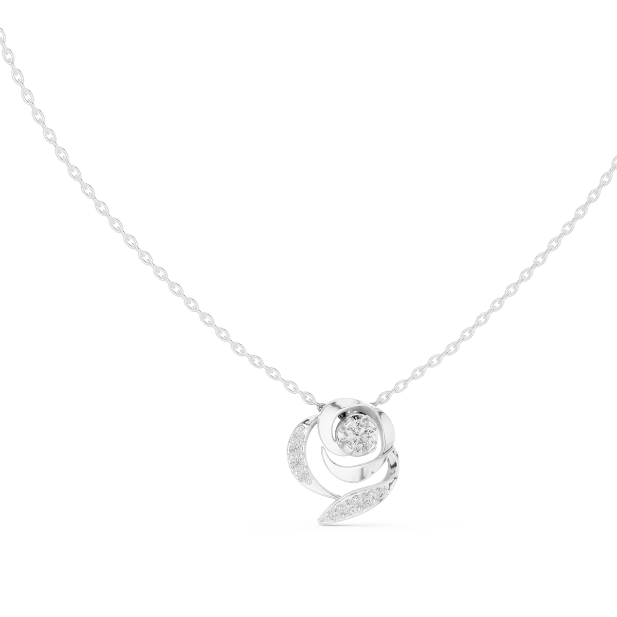 Swirl Rose Moissanite Pendant in white 925 sterling silver, view 1