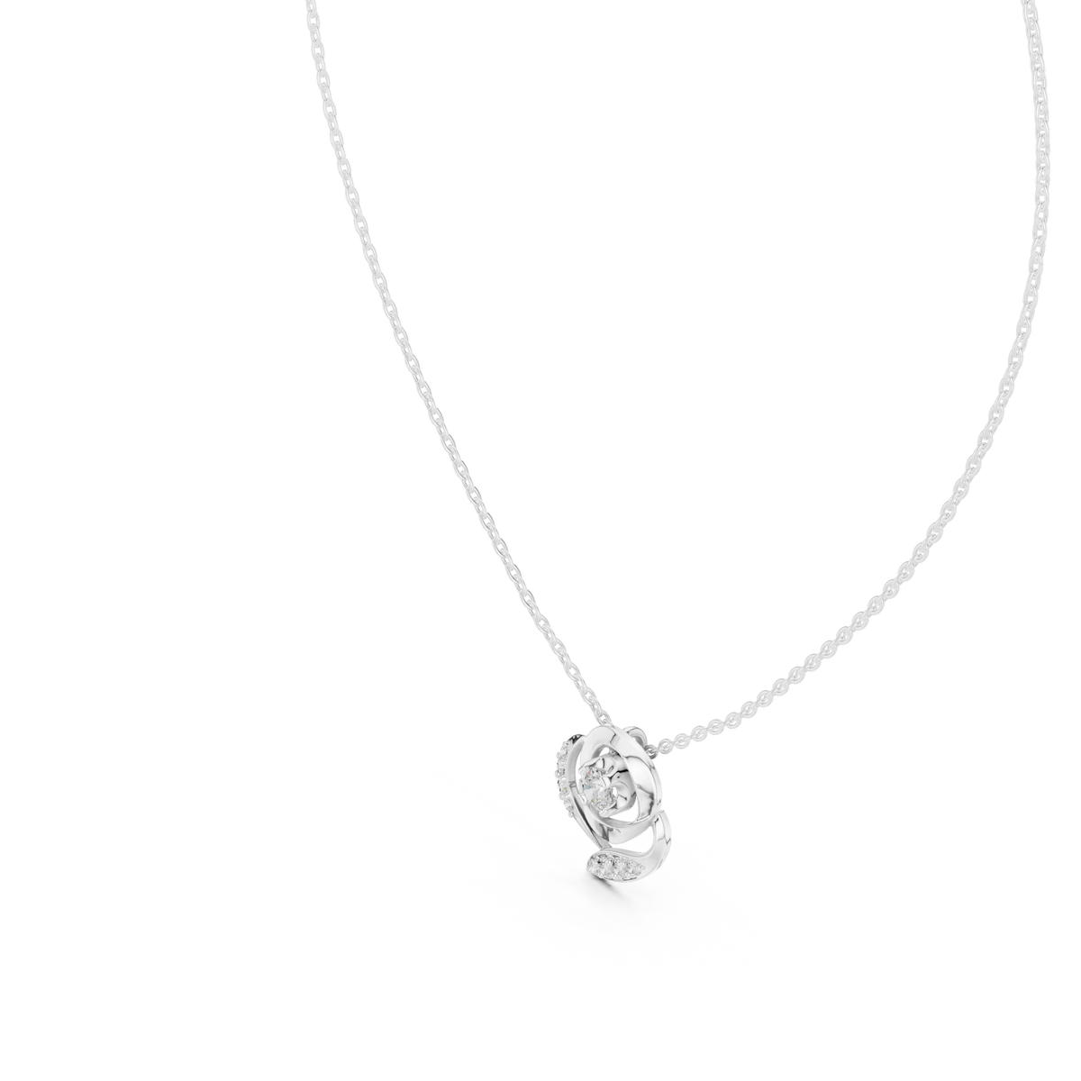 Swirl Rose Moissanite Pendant in white 925 sterling silver, view 2