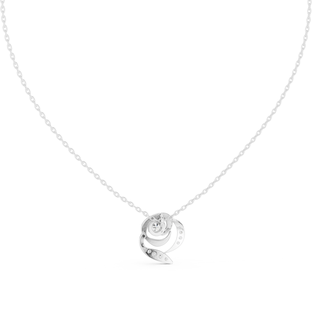 Swirl Rose Moissanite Pendant in white 925 sterling silver, view 4