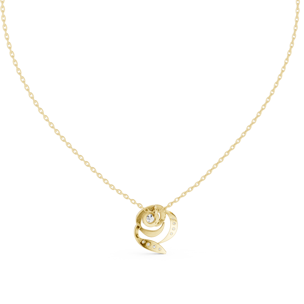 Swirl Rose Moissanite Pendant in yellow 925 sterling silver, view 4