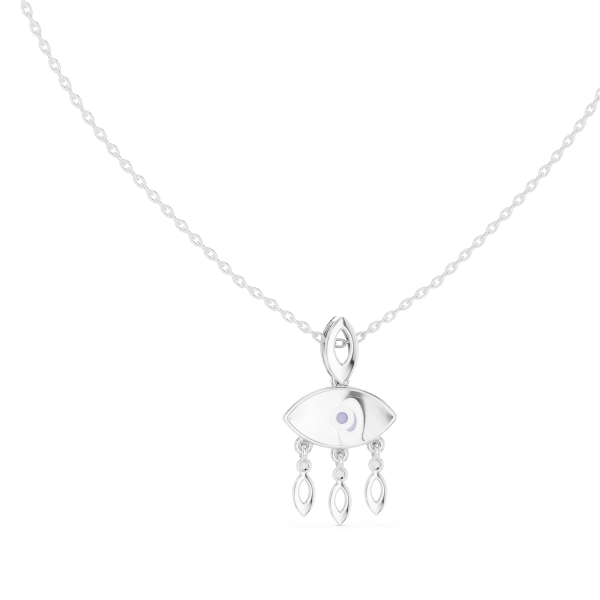 Evil Eye Marquise Drop Moissanite Pendant in white 925 sterling silver, view 1
