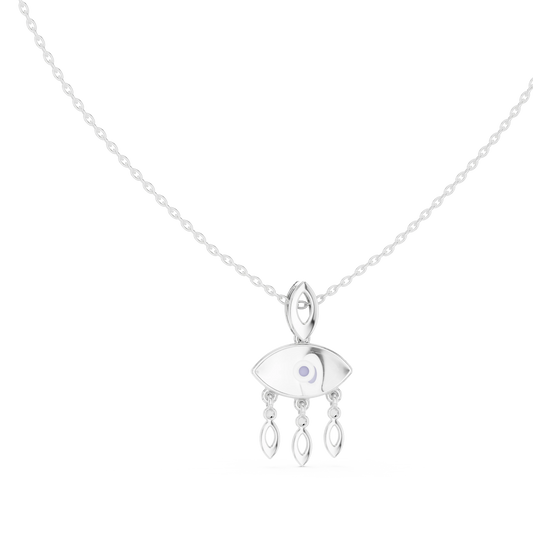 Evil Eye Marquise Drop Moissanite Pendant in white 925 sterling silver, view 1
