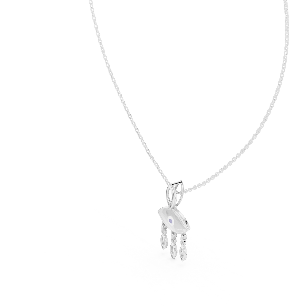 Evil Eye Marquise Drop Moissanite Pendant in white 925 sterling silver, view 2