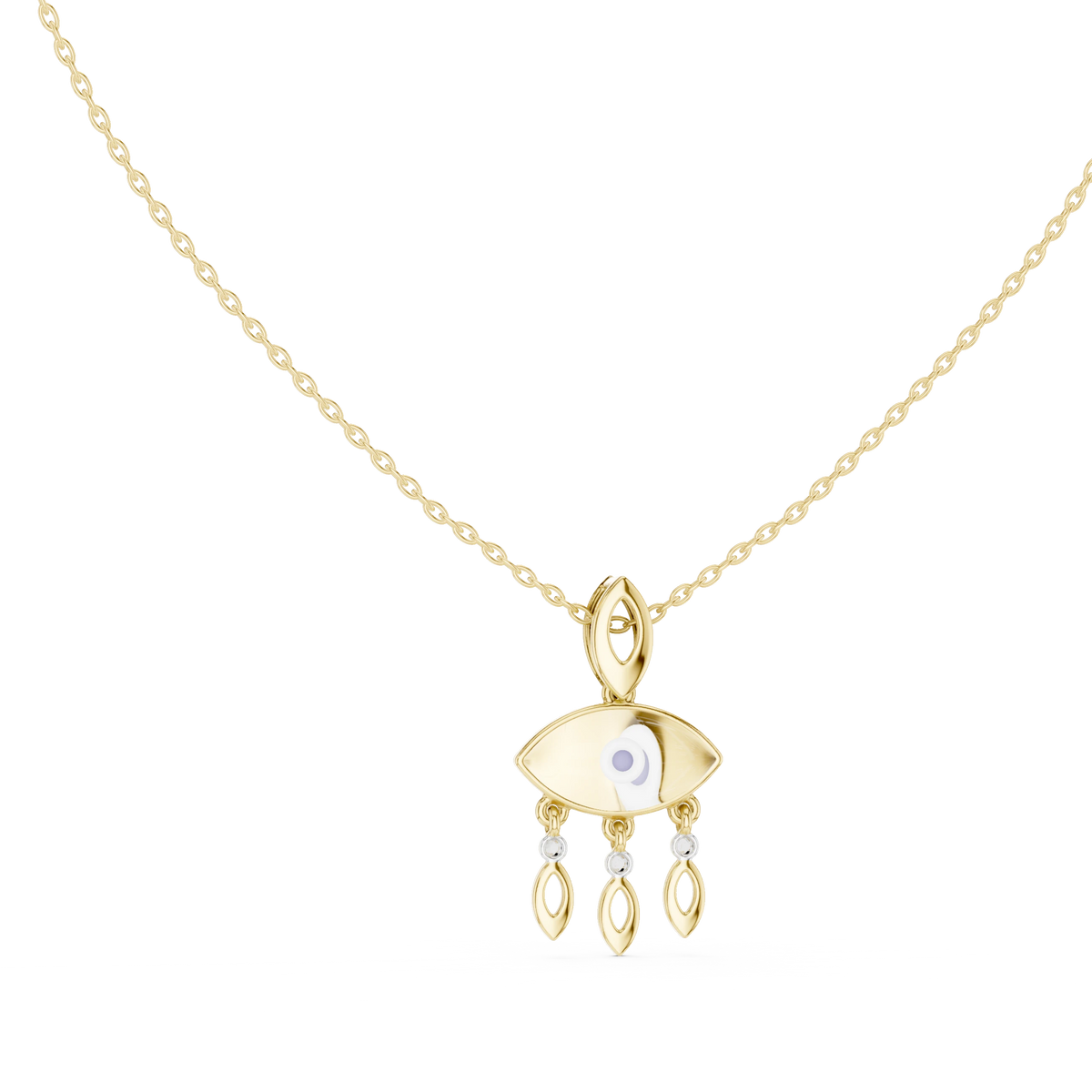 Evil Eye Marquise Drop Moissanite Pendant in yellow 925 sterling silver, view 1