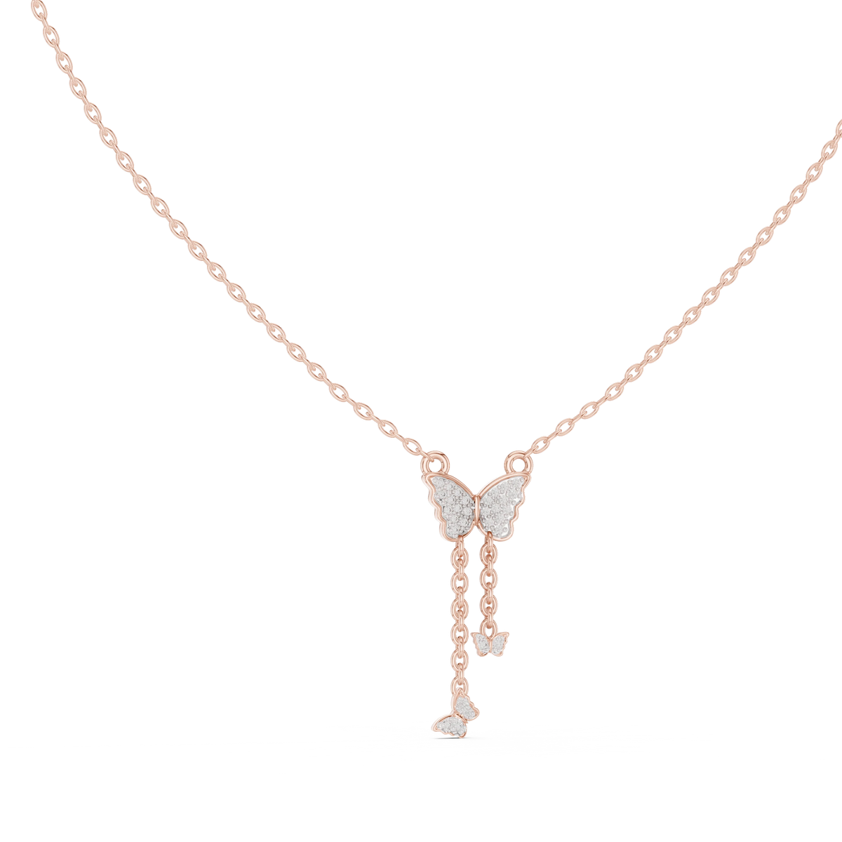 Pavé Butterfly Drop Moissanite Pendant in rose 925 sterling silver, view 1