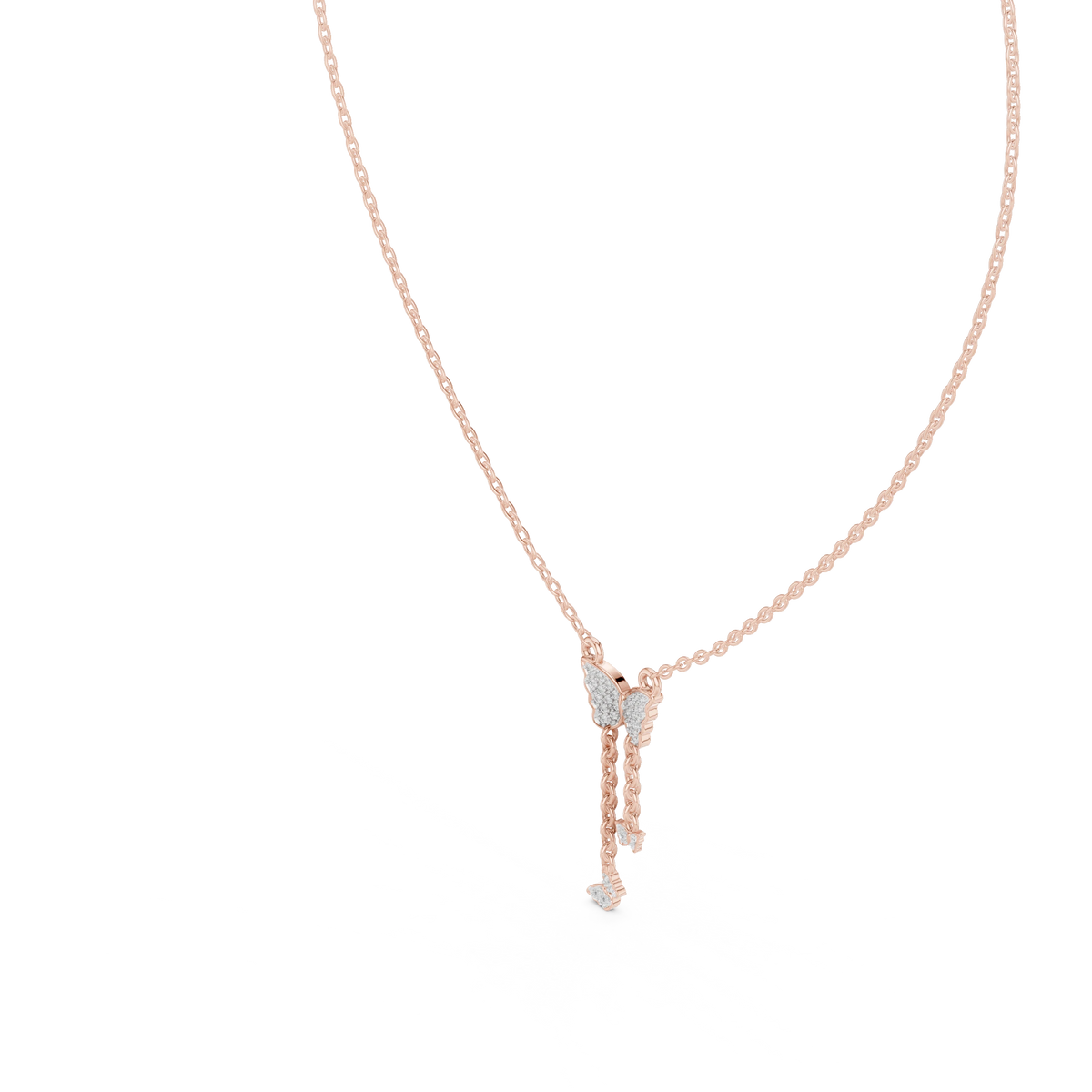 Pavé Butterfly Drop Moissanite Pendant in rose 925 sterling silver, view 2