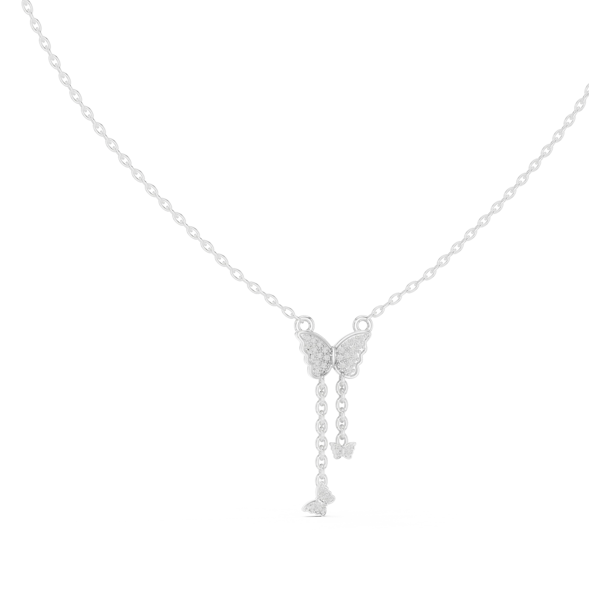Pavé Butterfly Drop Moissanite Pendant in white 925 sterling silver, view 1