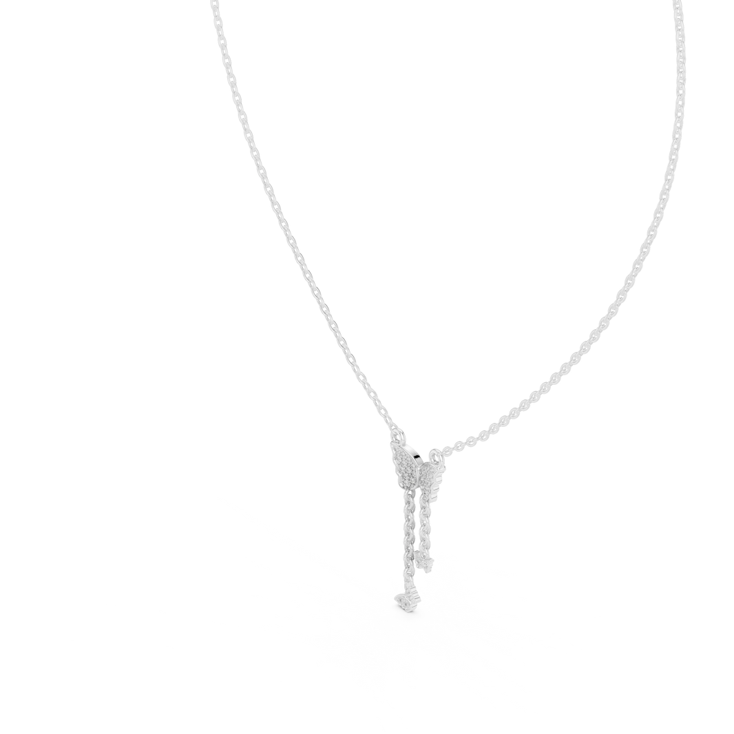 Pavé Butterfly Drop Moissanite Pendant in white 925 sterling silver, view 2