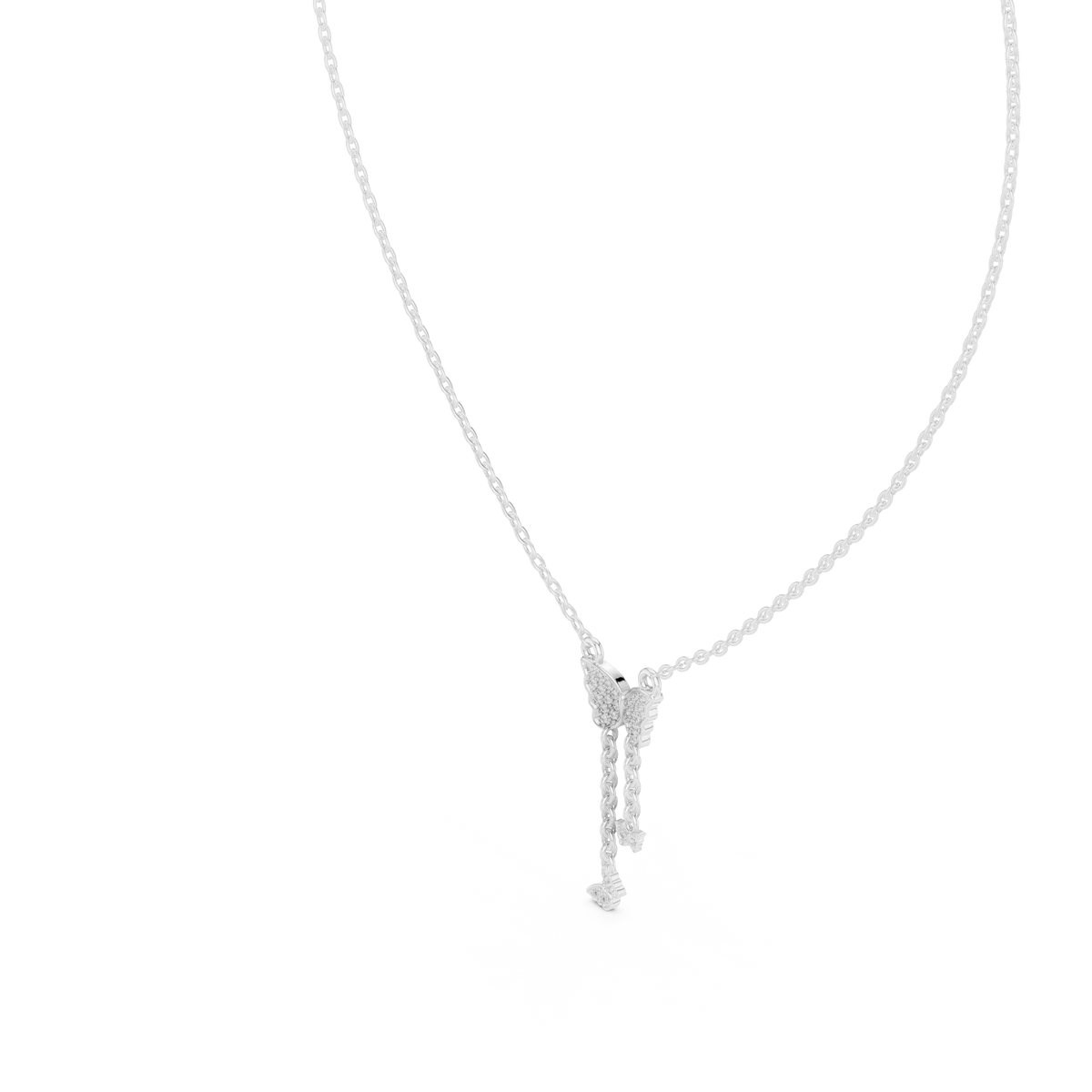 Pavé Butterfly Drop Moissanite Pendant in white 925 sterling silver, view 2