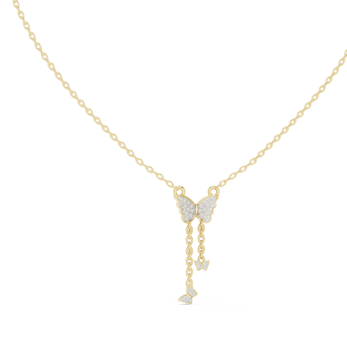 Pavé Butterfly Drop Moissanite Pendant in yellow 925 sterling silver, view 1