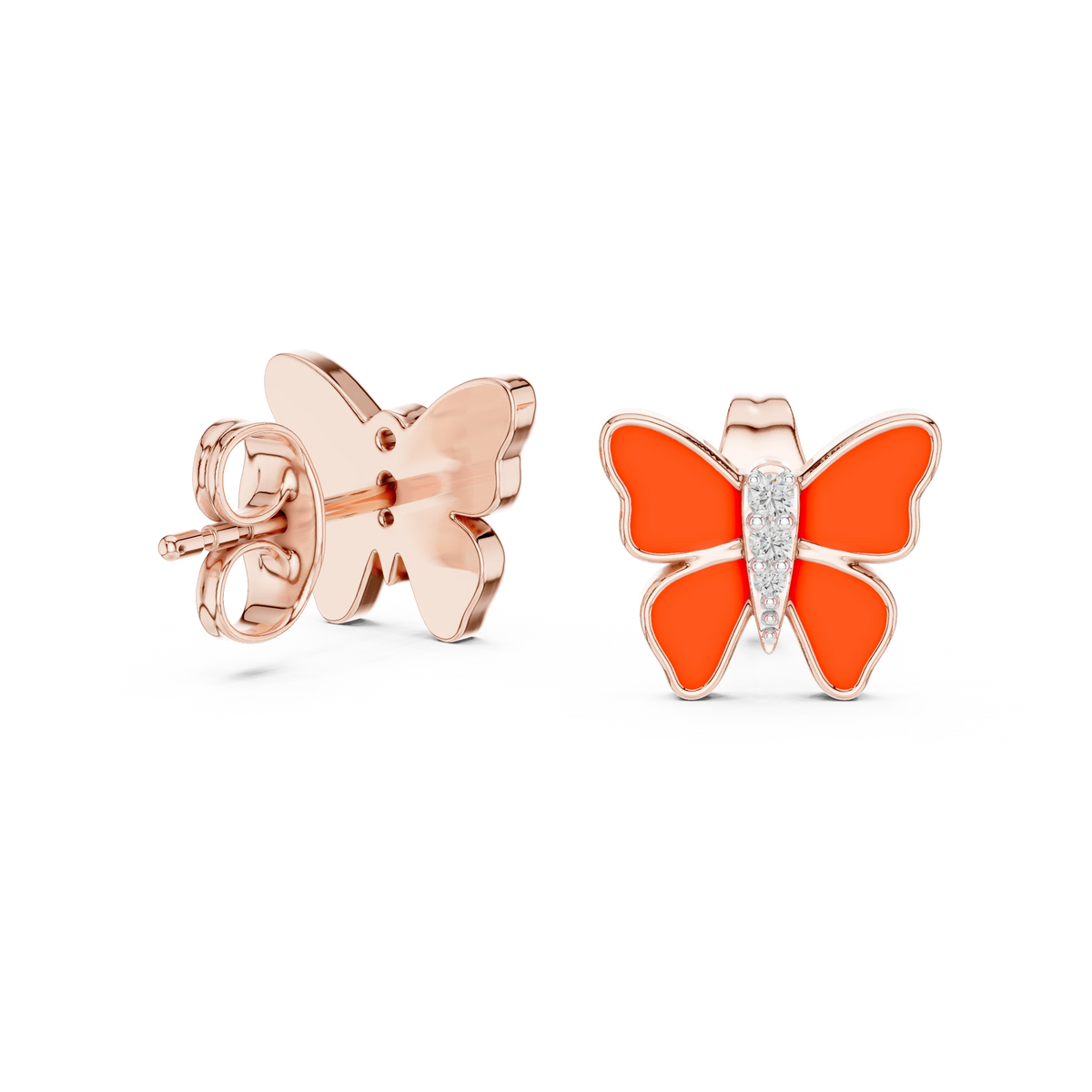 Enamel Butterfly Moissanite Stud Earrings in rose 925 sterling silver, view 1