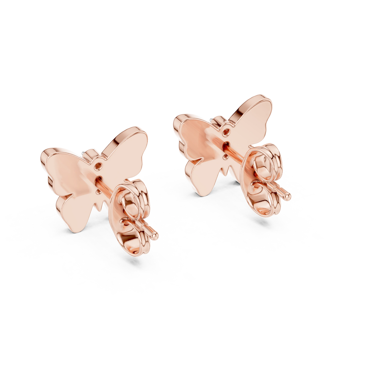 Enamel Butterfly Moissanite Stud Earrings in rose 925 sterling silver, view 3