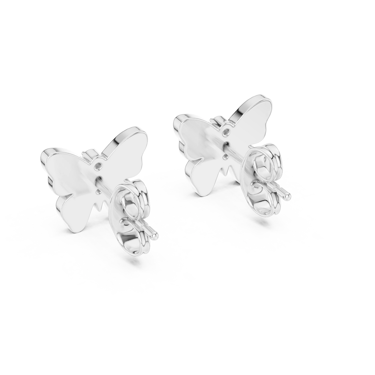 Enamel Butterfly Moissanite Stud Earrings in white 925 sterling silver, view 3
