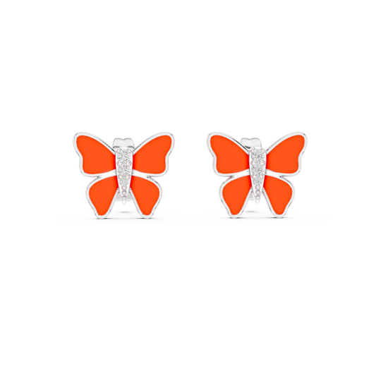 Enamel Butterfly Moissanite Stud Earrings in white 925 sterling silver, view 4