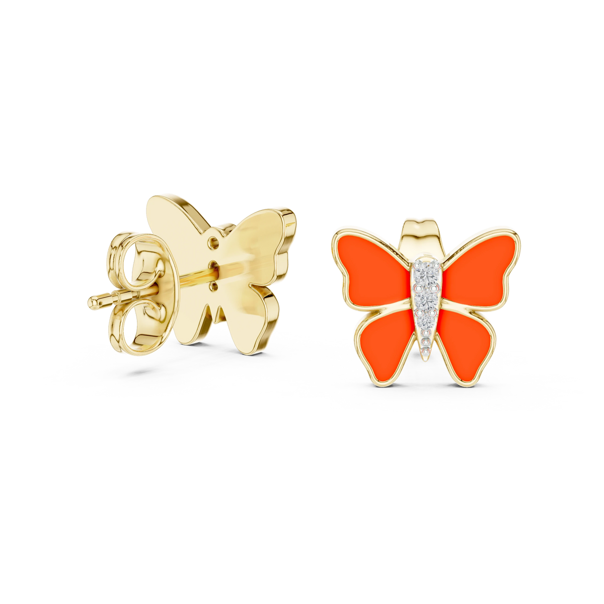 Enamel Butterfly Moissanite Stud Earrings in yellow 925 sterling silver, view 1