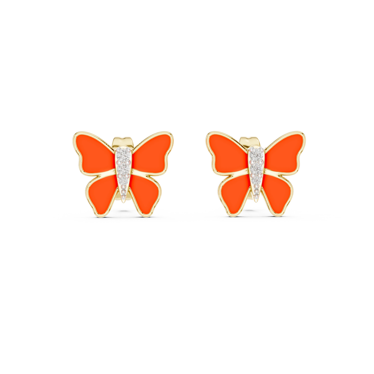 Enamel Butterfly Moissanite Stud Earrings in yellow 925 sterling silver, view 4