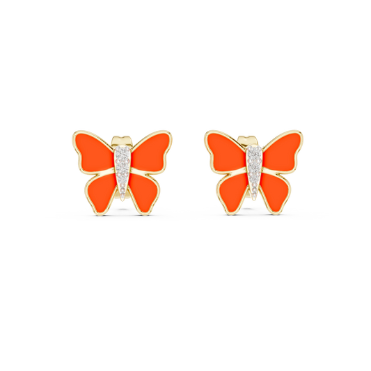 Enamel Butterfly Moissanite Stud Earrings in yellow 925 sterling silver, view 4