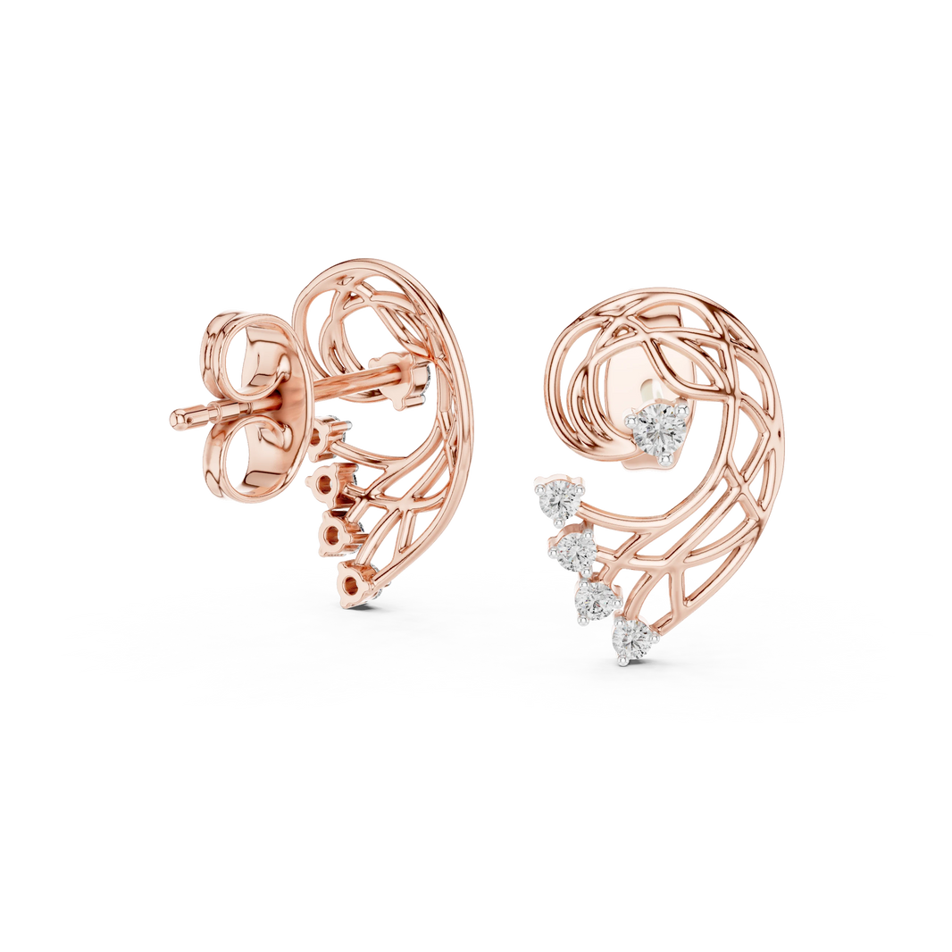 Openwork Paisley Swirl Moissanite Stud Earrings in rose 925 sterling silver, view 1