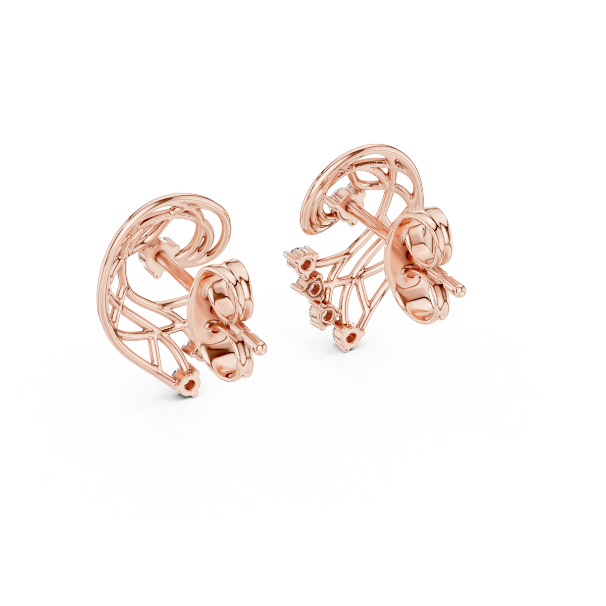 Openwork Paisley Swirl Moissanite Stud Earrings in rose 925 sterling silver, view 3