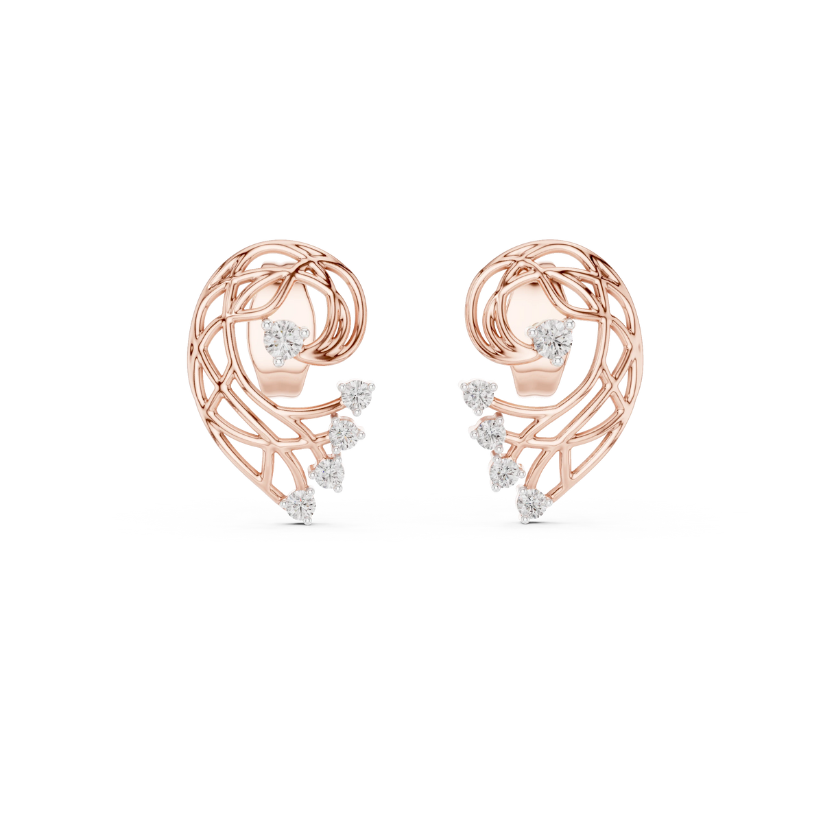 Openwork Paisley Swirl Moissanite Stud Earrings in rose 925 sterling silver, view 4