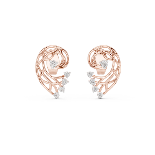 Openwork Paisley Swirl Moissanite Stud Earrings in rose 925 sterling silver, view 4