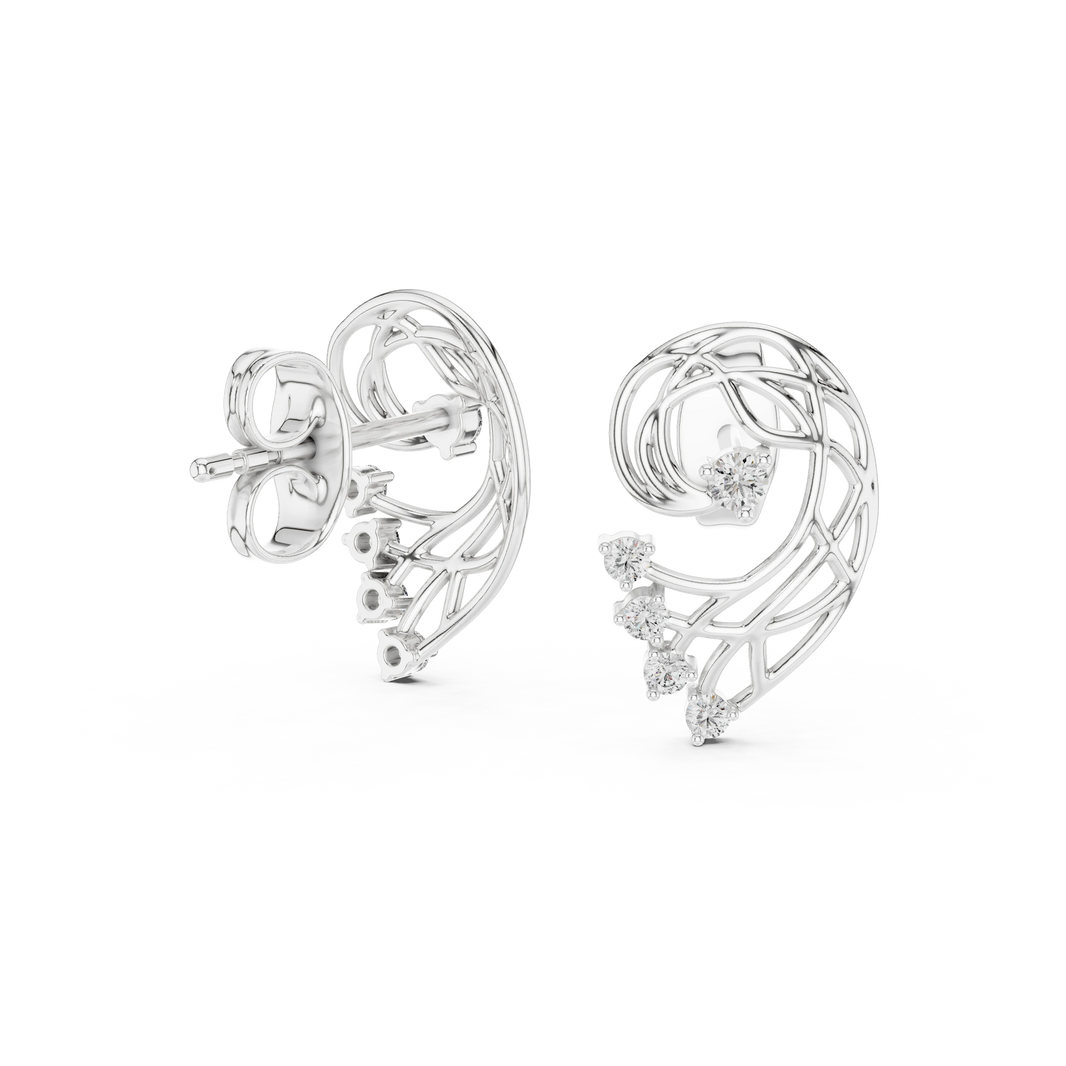 Openwork Paisley Swirl Moissanite Stud Earrings in white 925 sterling silver, view 1