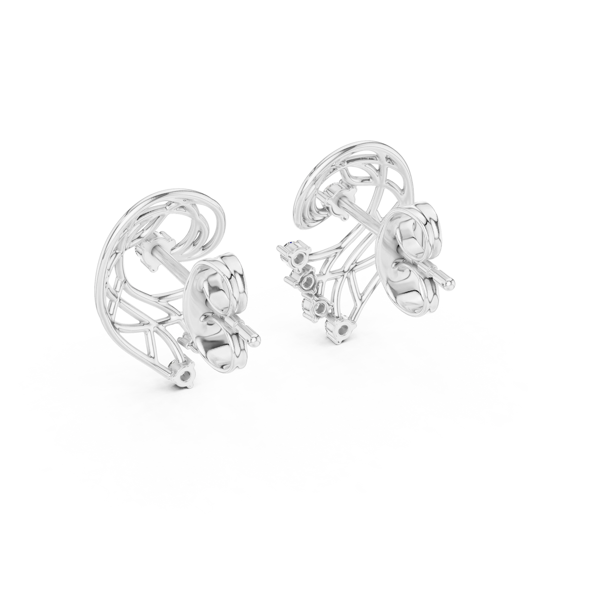 Openwork Paisley Swirl Moissanite Stud Earrings in white 925 sterling silver, view 3