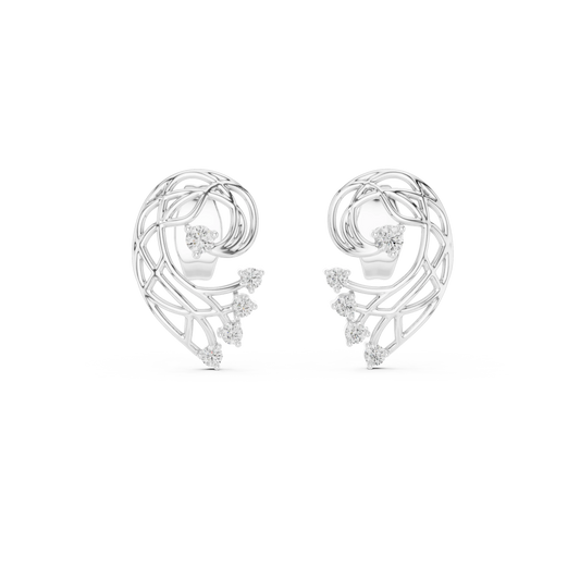 Openwork Paisley Swirl Moissanite Stud Earrings in white 925 sterling silver, view 4