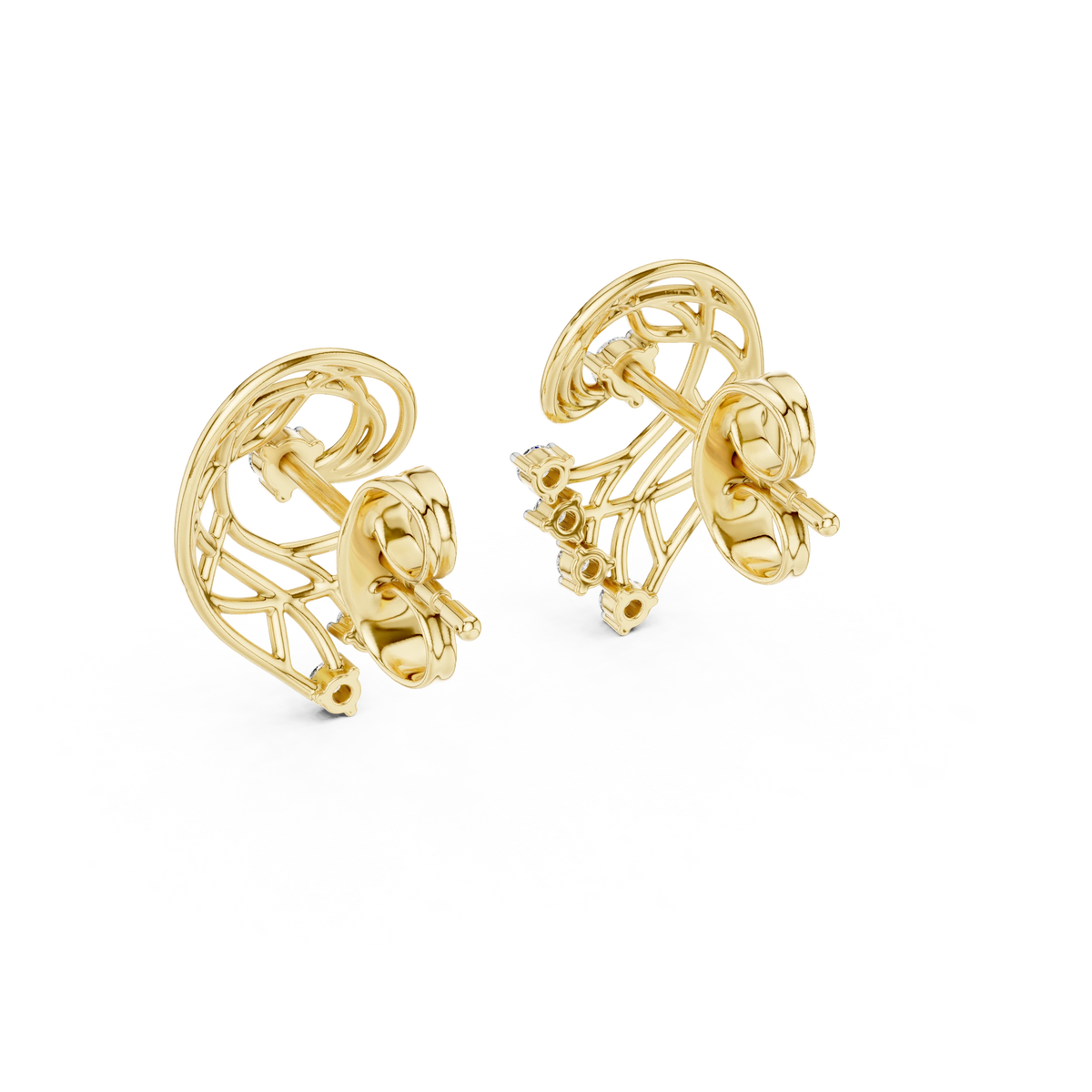 Openwork Paisley Swirl Moissanite Stud Earrings in yellow 925 sterling silver, view 3