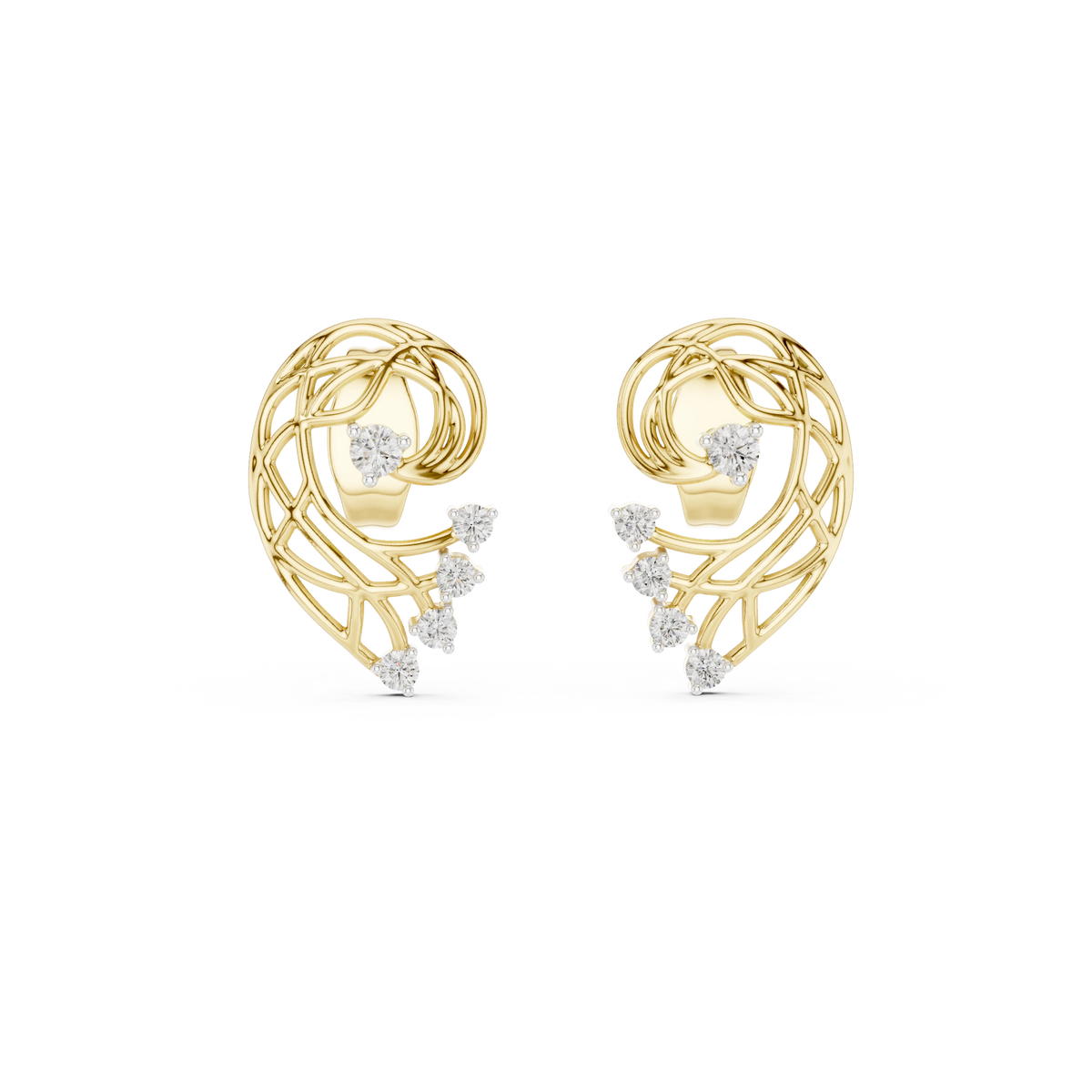 Openwork Paisley Swirl Moissanite Stud Earrings in yellow 925 sterling silver, view 4