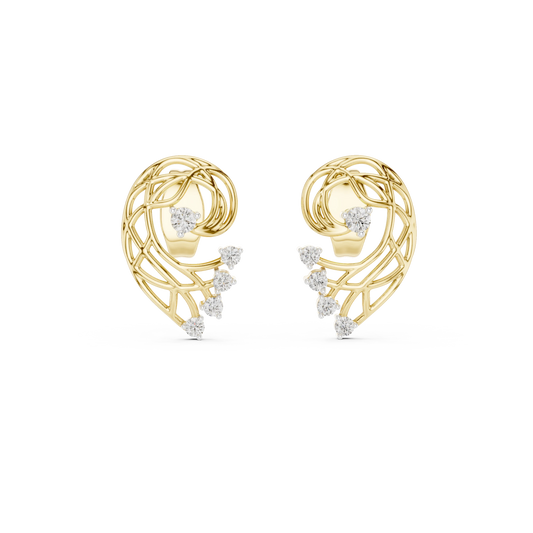 Openwork Paisley Swirl Moissanite Stud Earrings in yellow 925 sterling silver, view 4