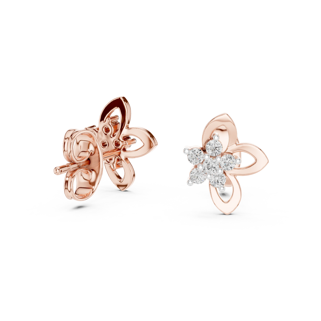 Open Petal Flower Moissanite Stud Earrings in rose 925 sterling silver, view 1