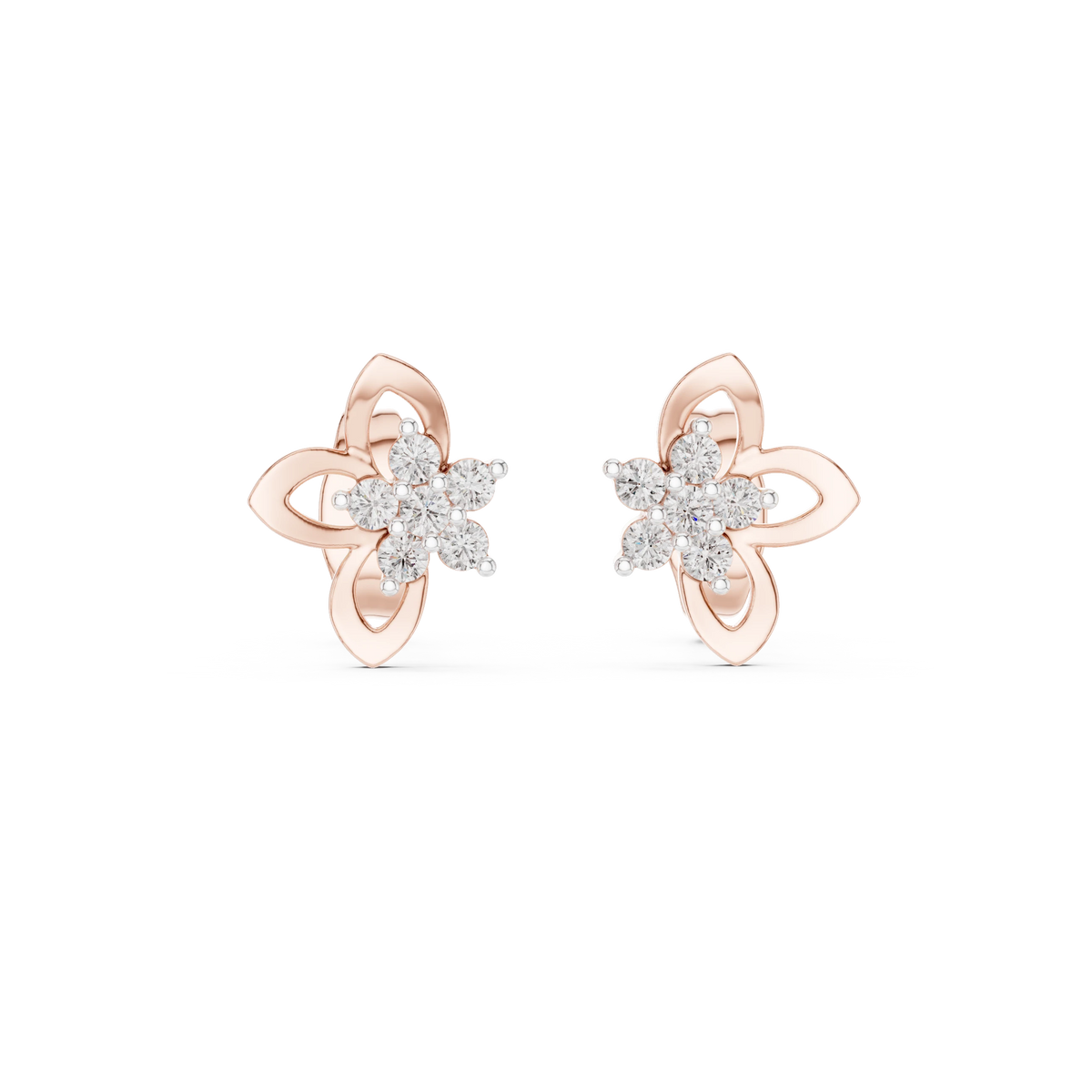 Open Petal Flower Moissanite Stud Earrings in rose 925 sterling silver, view 4
