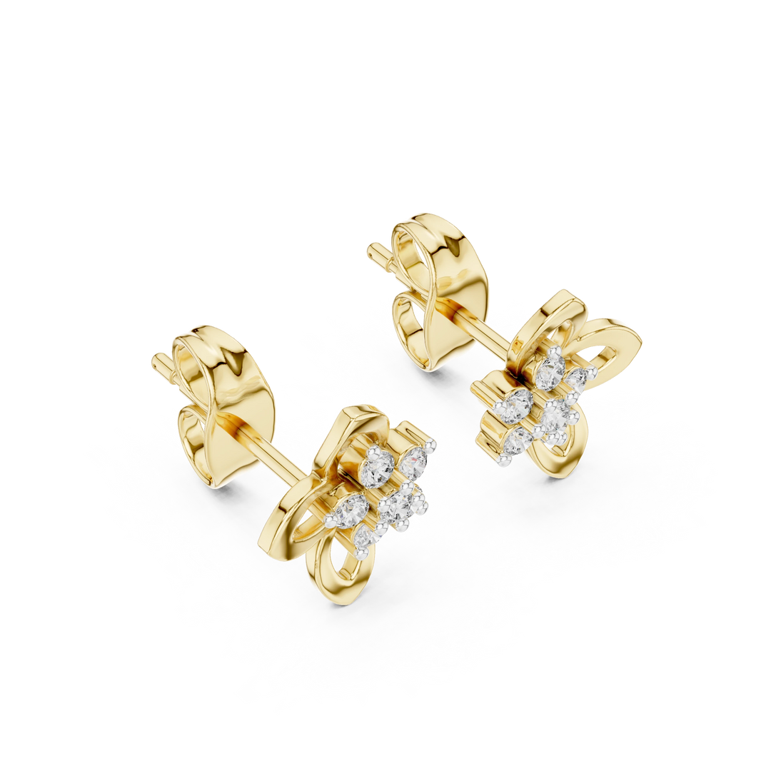 Open Petal Flower Moissanite Stud Earrings in yellow 925 sterling silver, view 2