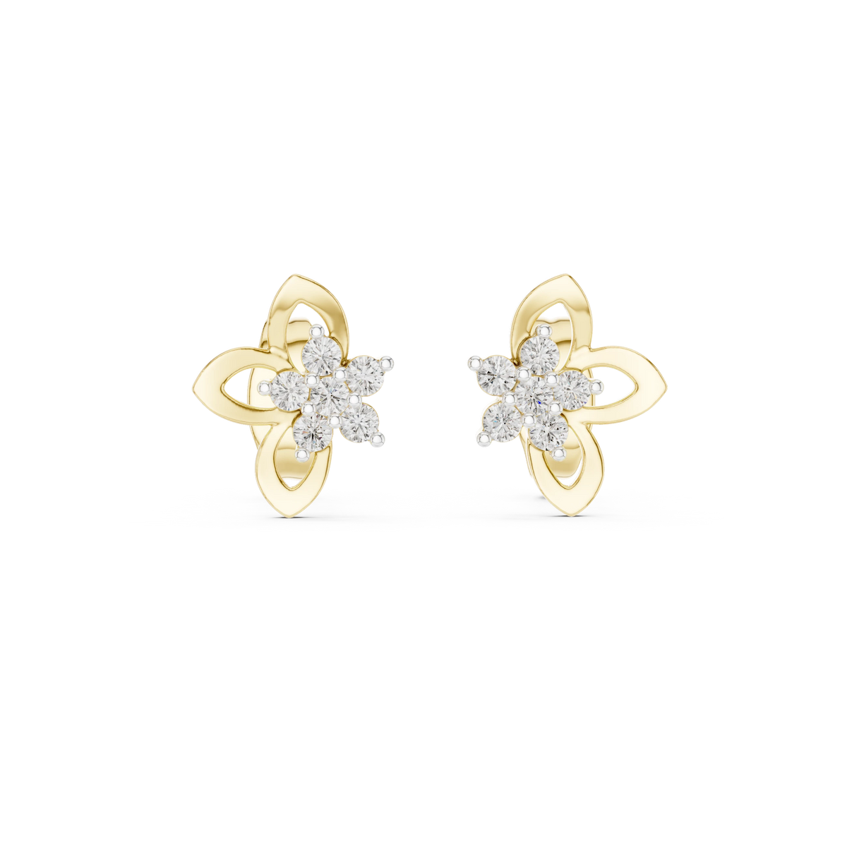 Open Petal Flower Moissanite Stud Earrings in yellow 925 sterling silver, view 4