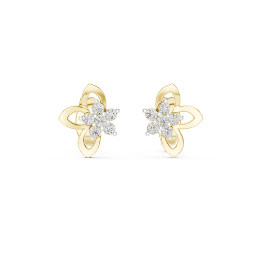 Open Petal Flower Moissanite Stud Earrings in yellow 925 sterling silver, view 4