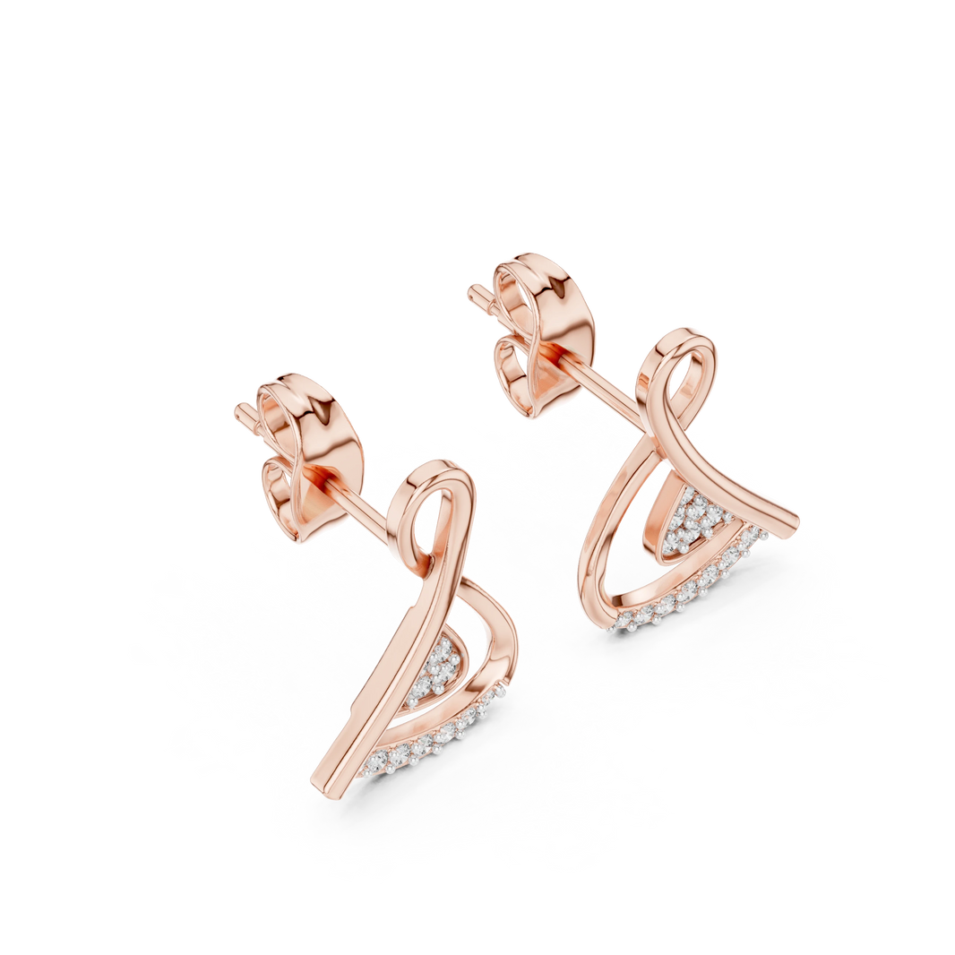 Looped Ribbon Pavé Triangle Moissanite Stud Earrings in rose 925 sterling silver, view 2