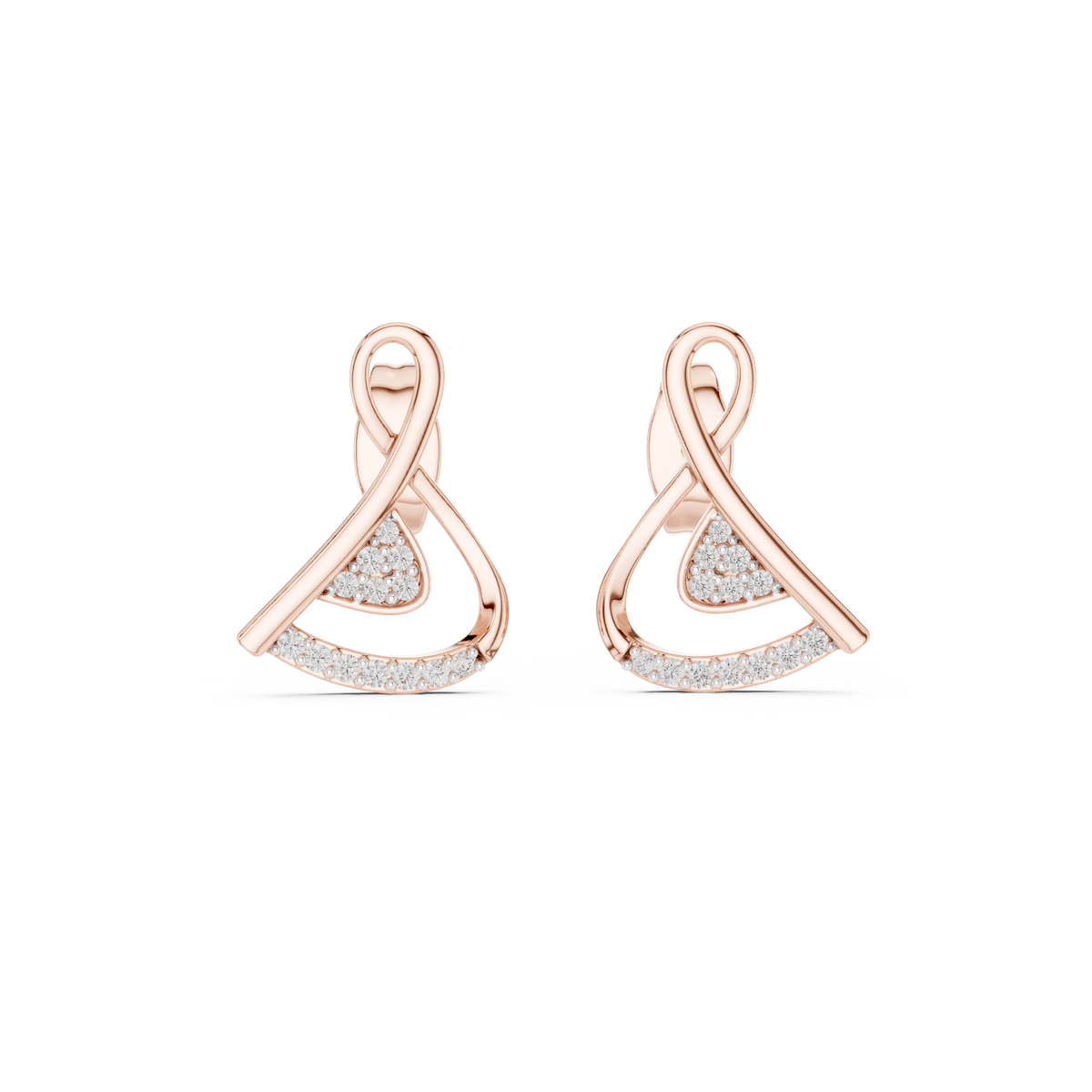 Looped Ribbon Pavé Triangle Moissanite Stud Earrings in rose 925 sterling silver, view 4