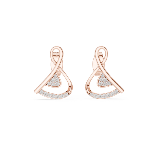 Looped Ribbon Pavé Triangle Moissanite Stud Earrings in rose 925 sterling silver, view 4