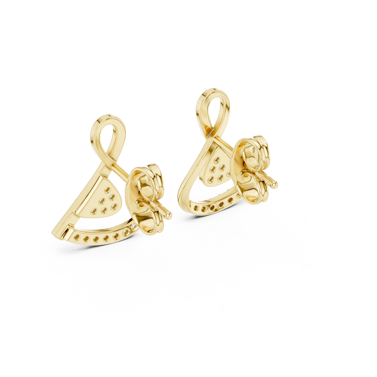 Looped Ribbon Pavé Triangle Moissanite Stud Earrings in yellow 925 sterling silver, view 3