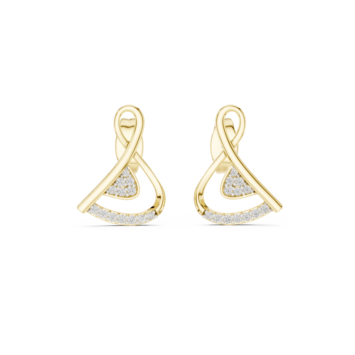 Looped Ribbon Pavé Triangle Moissanite Stud Earrings in yellow 925 sterling silver, view 4