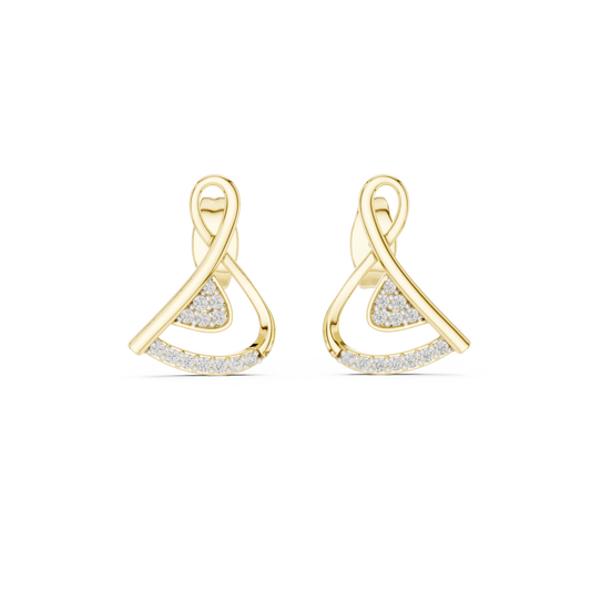 Looped Ribbon Pavé Triangle Moissanite Stud Earrings in yellow 925 sterling silver, view 4