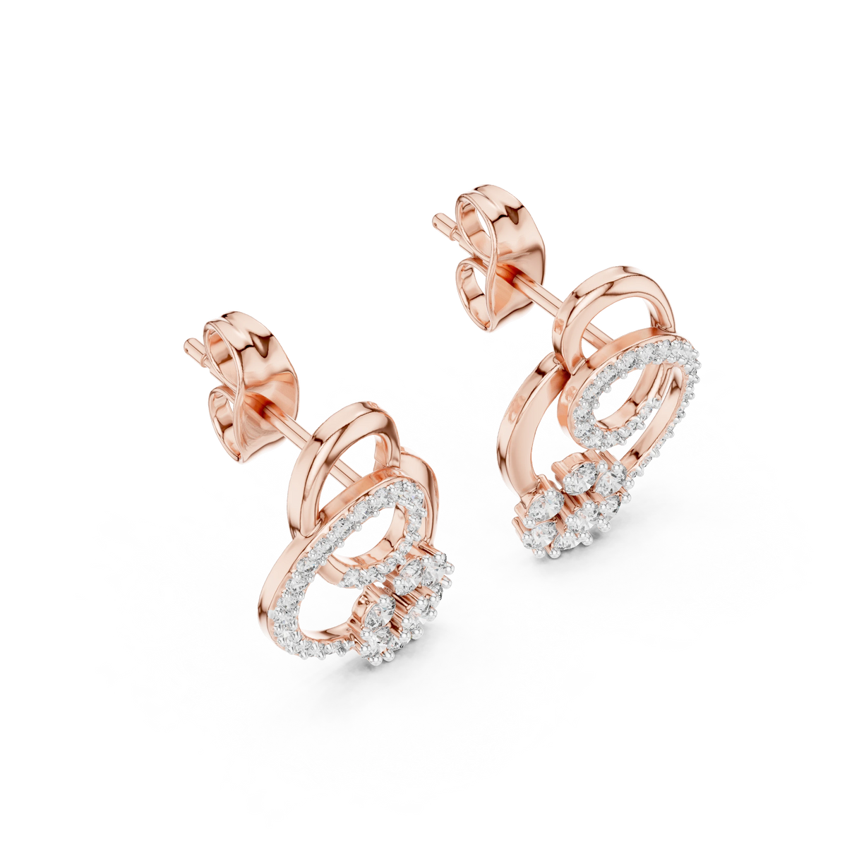 Interlocking Circles Moissanite Cluster Stud Earrings in rose 925 sterling silver, view 2
