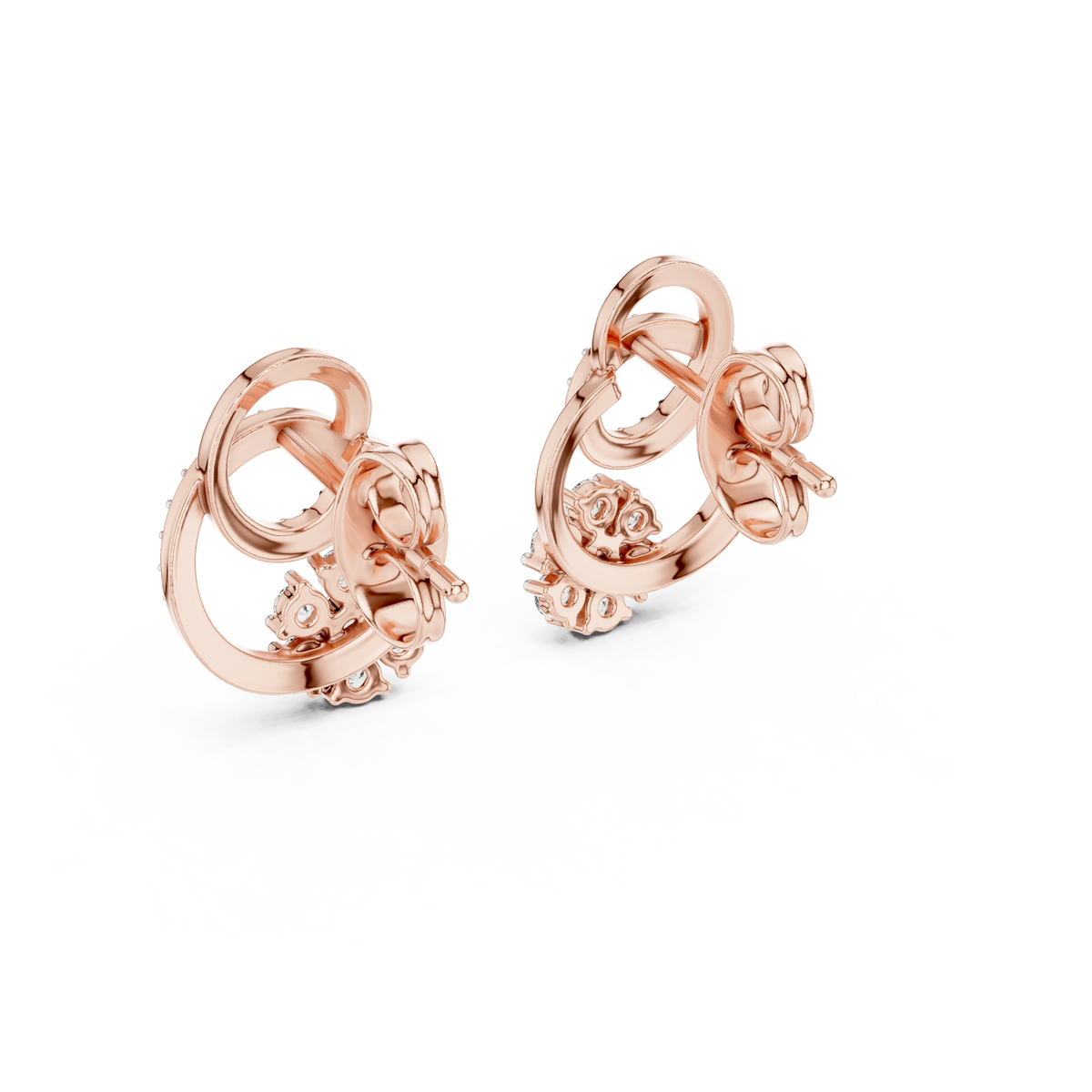 Interlocking Circles Moissanite Cluster Stud Earrings in rose 925 sterling silver, view 3