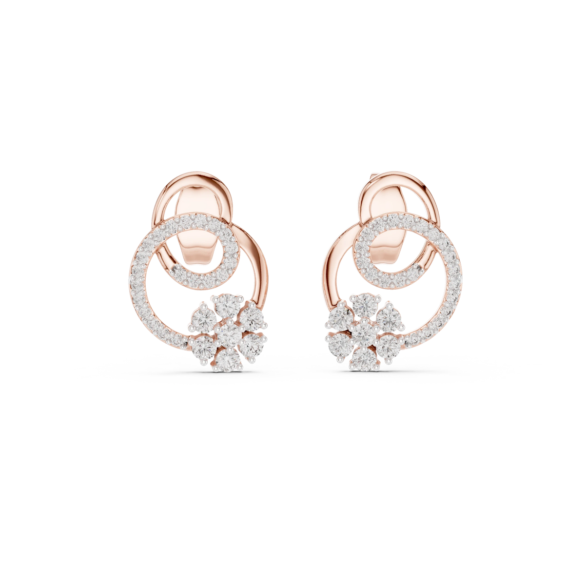 Interlocking Circles Moissanite Cluster Stud Earrings in rose 925 sterling silver, view 4
