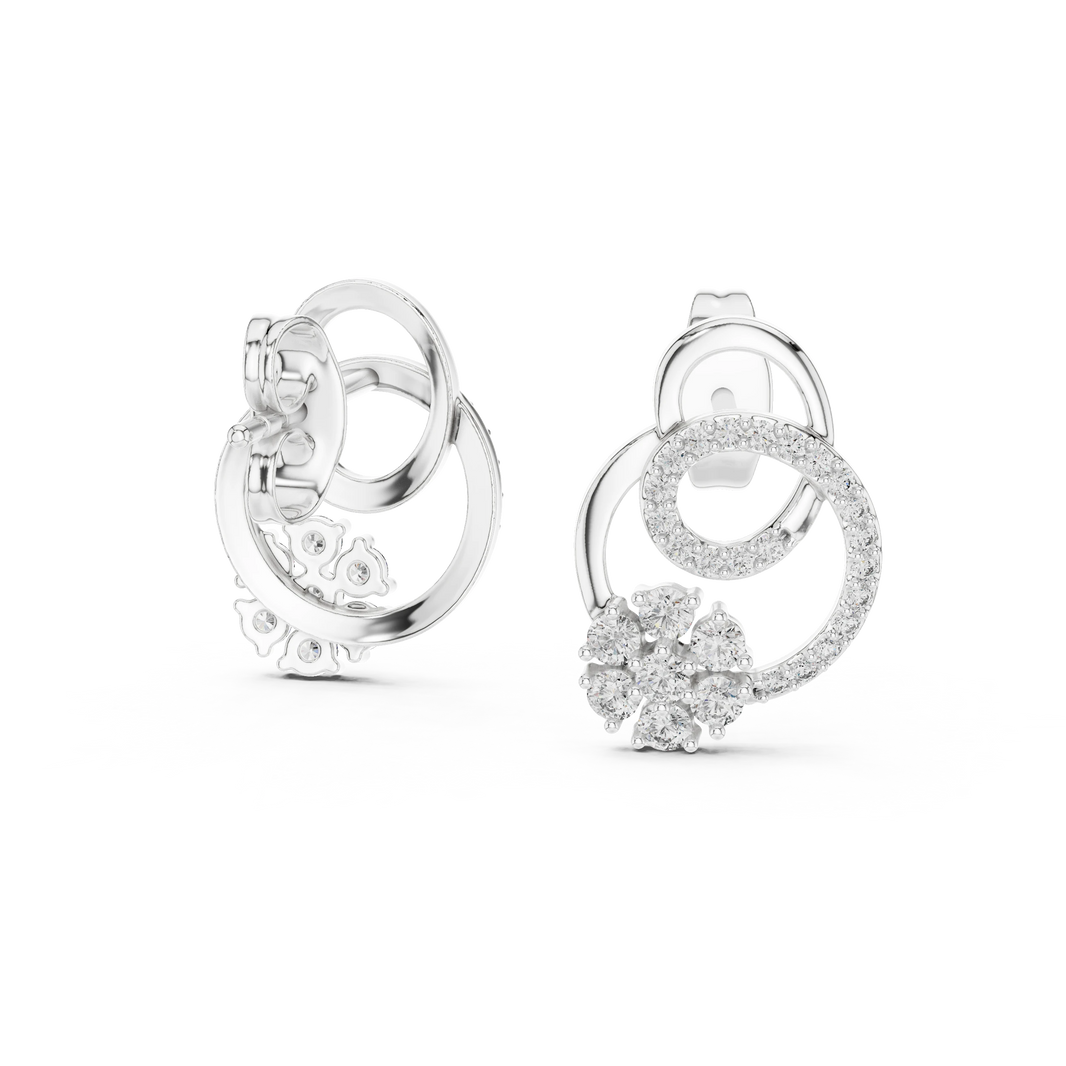 Interlocking Circles Moissanite Cluster Stud Earrings in white 925 sterling silver, view 1