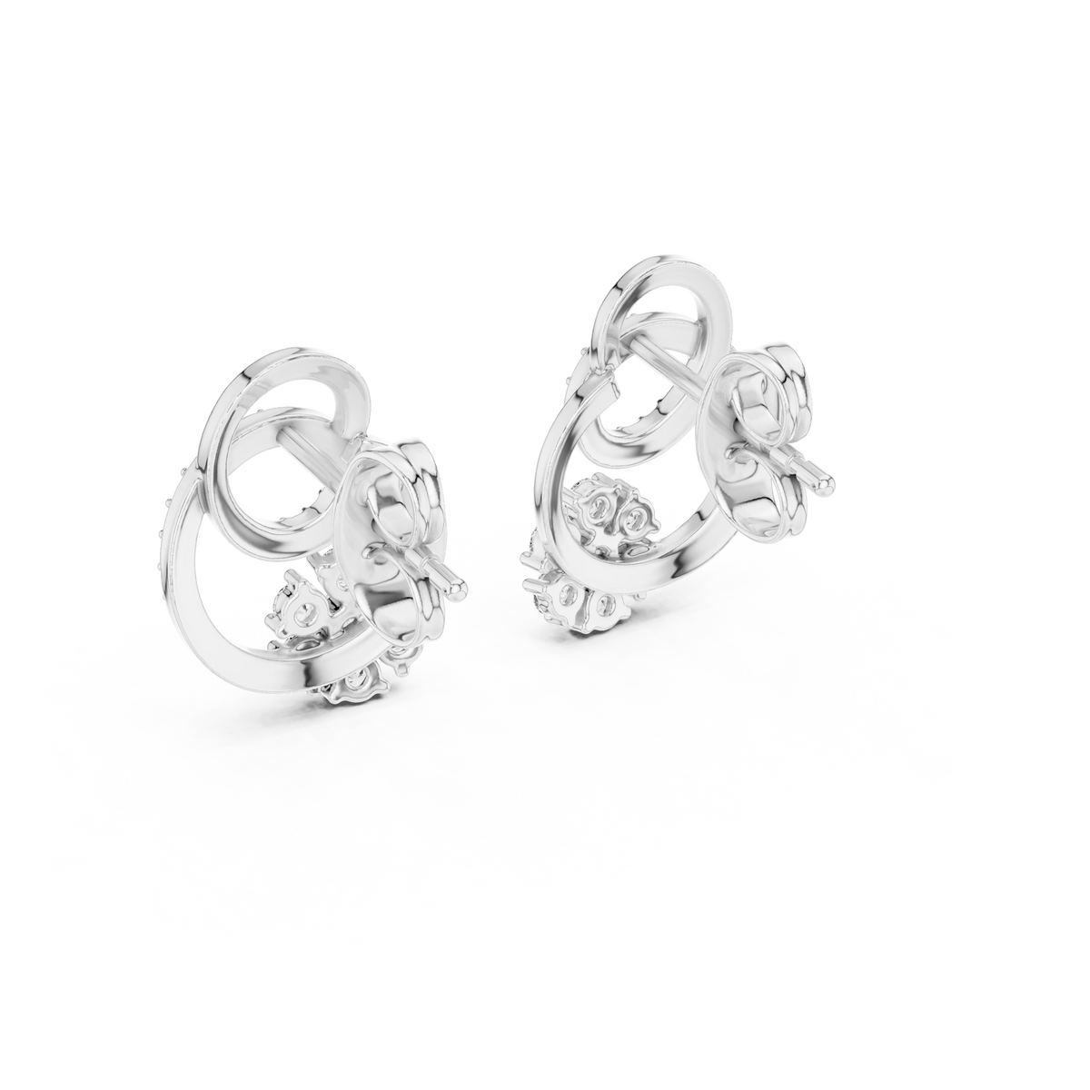 Interlocking Circles Moissanite Cluster Stud Earrings in white 925 sterling silver, view 3