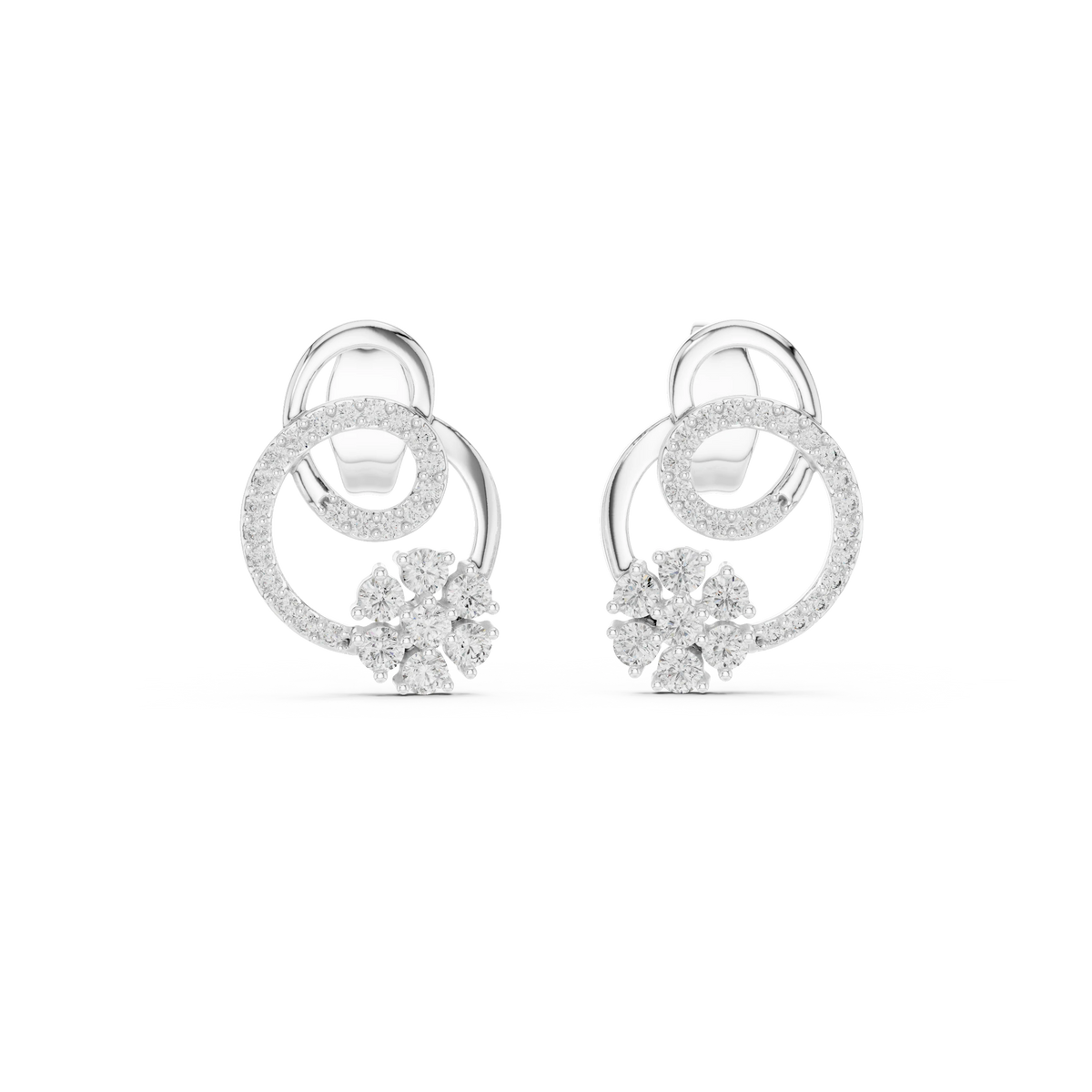 Interlocking Circles Moissanite Cluster Stud Earrings in white 925 sterling silver, view 4