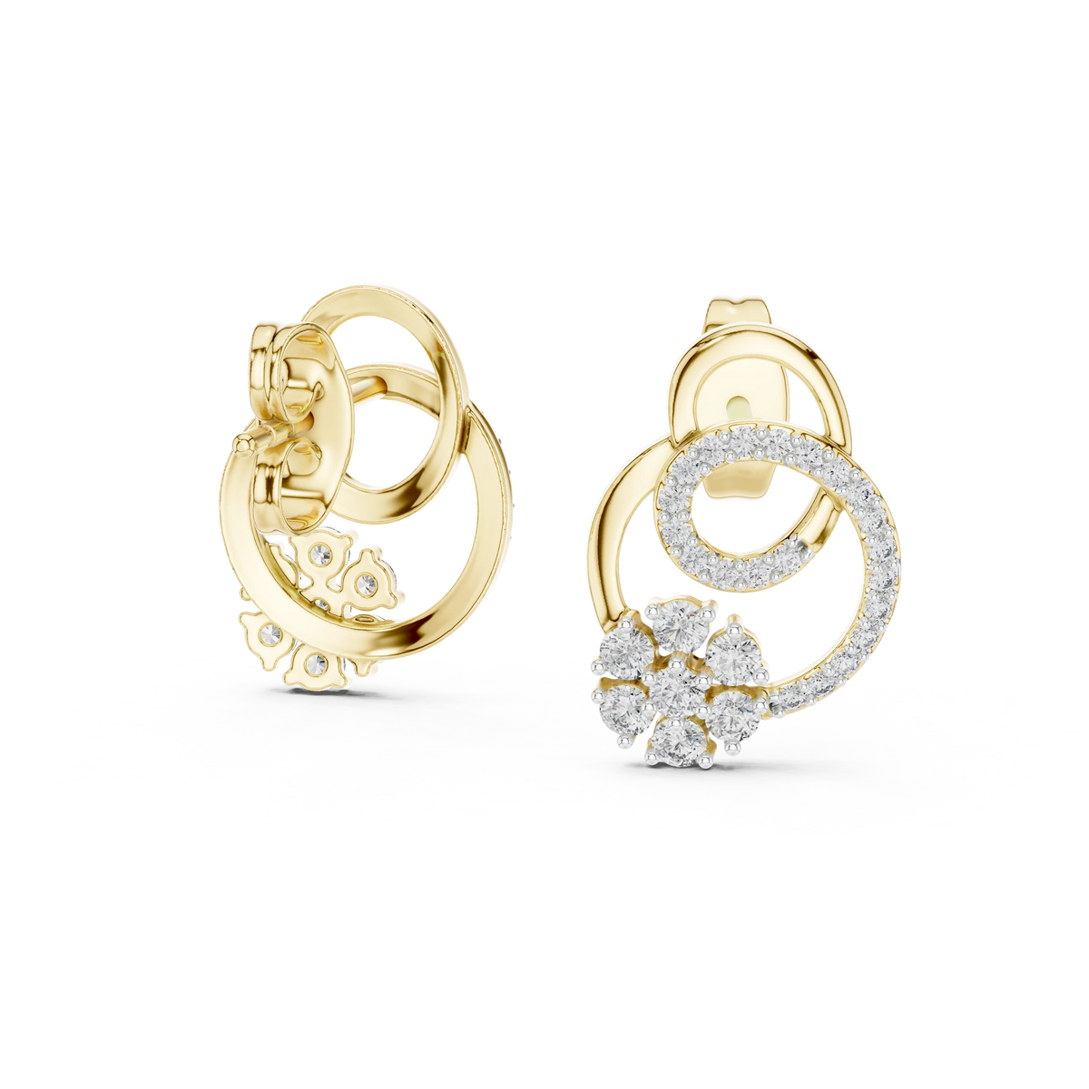 Interlocking Circles Moissanite Cluster Stud Earrings in yellow 925 sterling silver, view 1